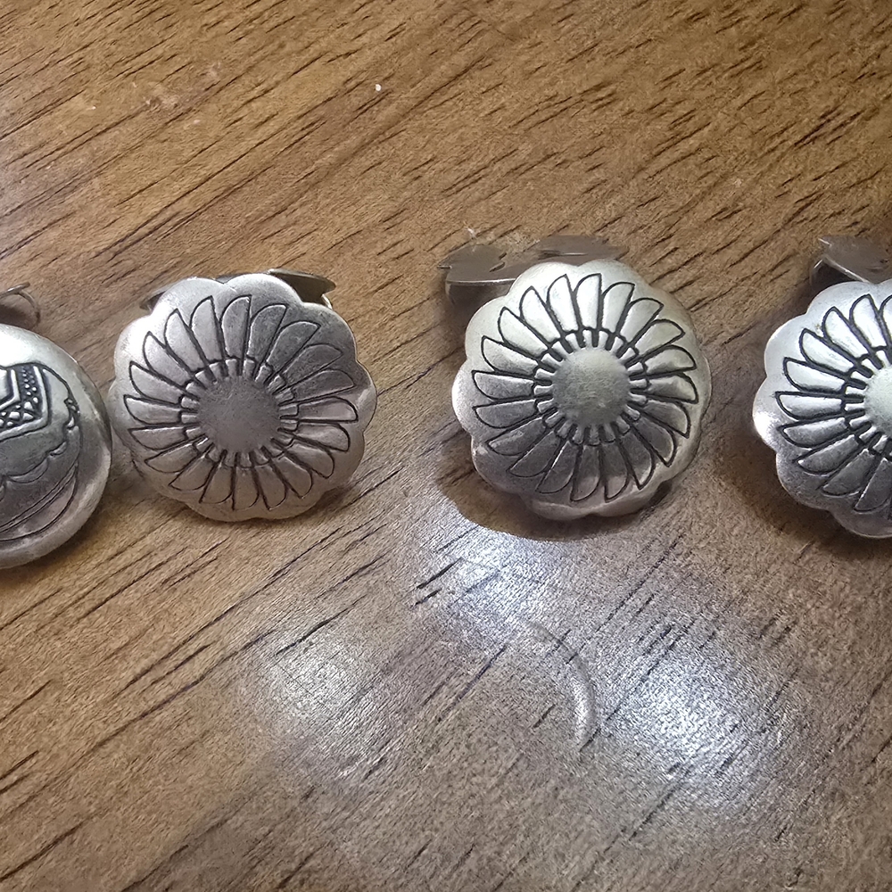 Vintage Sterling Silver Navajo Button Covers Set Of 4 Sunflowers & Pottery